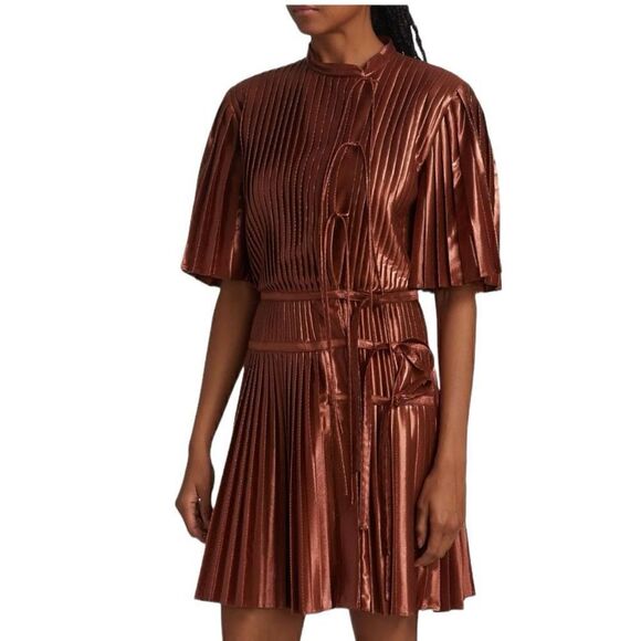 Altuzarra Tosha Pleated Metallic Minidress Size 6(38) - Picture 4 of 10